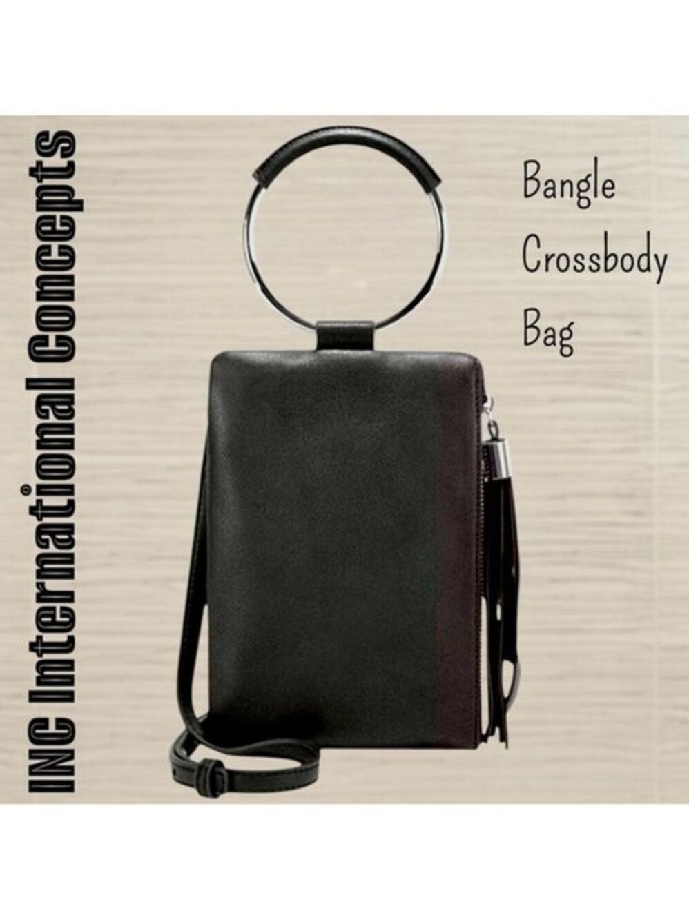 INC INTERNATIONAL CONCEPTS Black Vegan Leather Charlii Bangle Crossbody Bag NWT